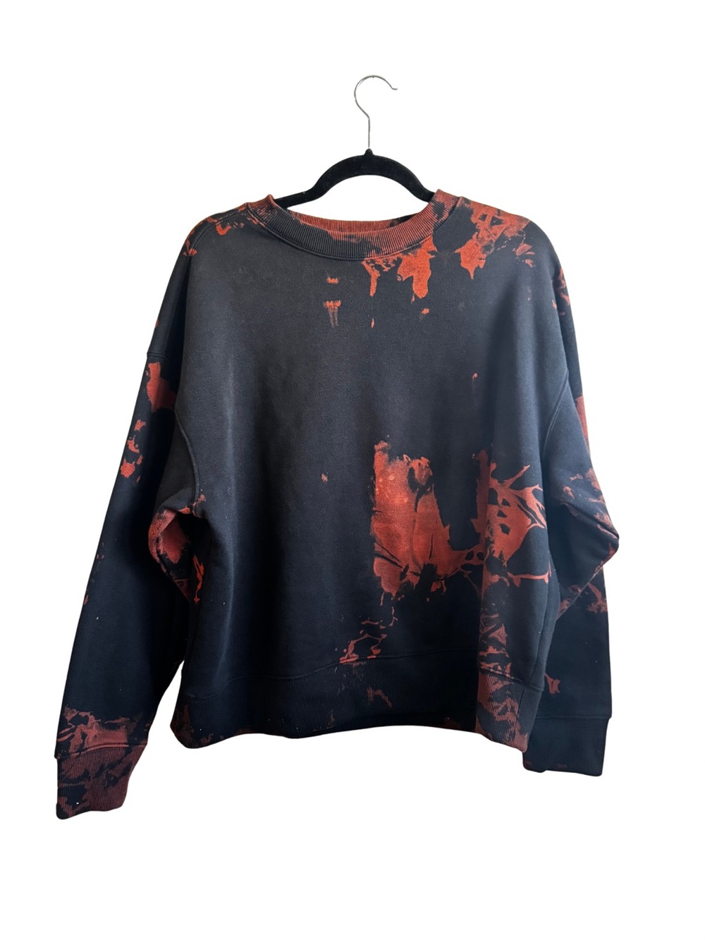 Black & Rust bleach Minimalist Tie-Dye Crewneck Sweater